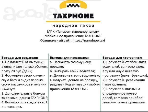Франшиза Taxphone народное такси (готовый бизнес)